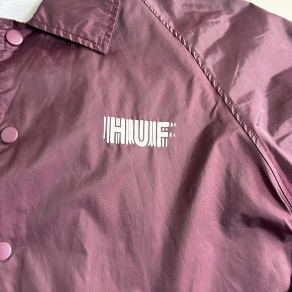 HUF Set H Coaches Jacket Mens Size Small Maroon Snap Button Windbreaker - Picture 3 of 9